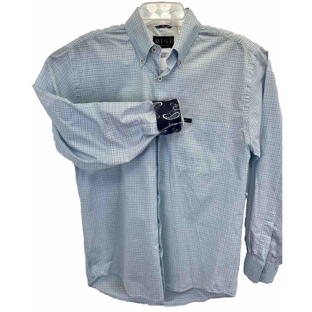 Mine London Mens‎ Sz Medium MultiColored Plaid  Flip Cuff Dress Shirt (W24) EUC